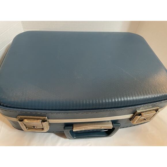Vtg Blue Luggage Suitcase Mid-Century Hard Shell No Keys - Picture 11 of 16